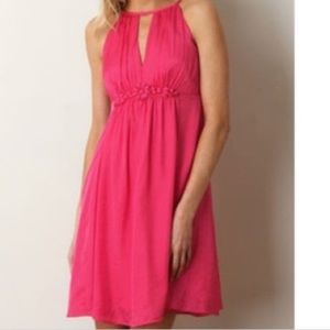 Fuschia light and springy mini dress with keyhole jeweled top.
